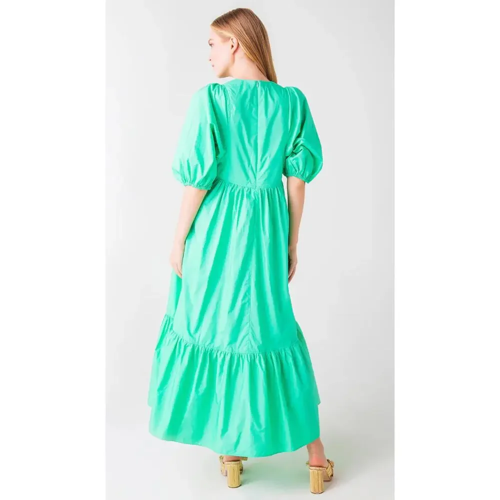 Hunter Bell Palmer Midi Maxi Puff Sleeve Ruffle Dress Emerald Green Tuckernuck - Picture 4 of 9